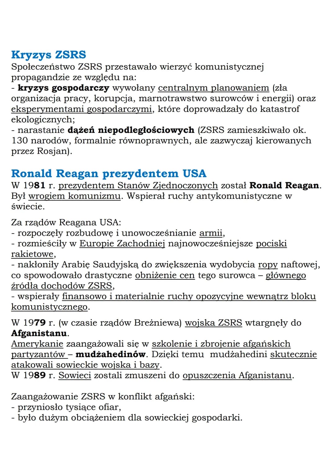 --- OCR Start ---
Kryzys ZSRS
Społeczeństwo ZSRS przestawało wierzyć komunistycznej
propagandzie ze względu na:
- kryzys gospodarczy wywołan