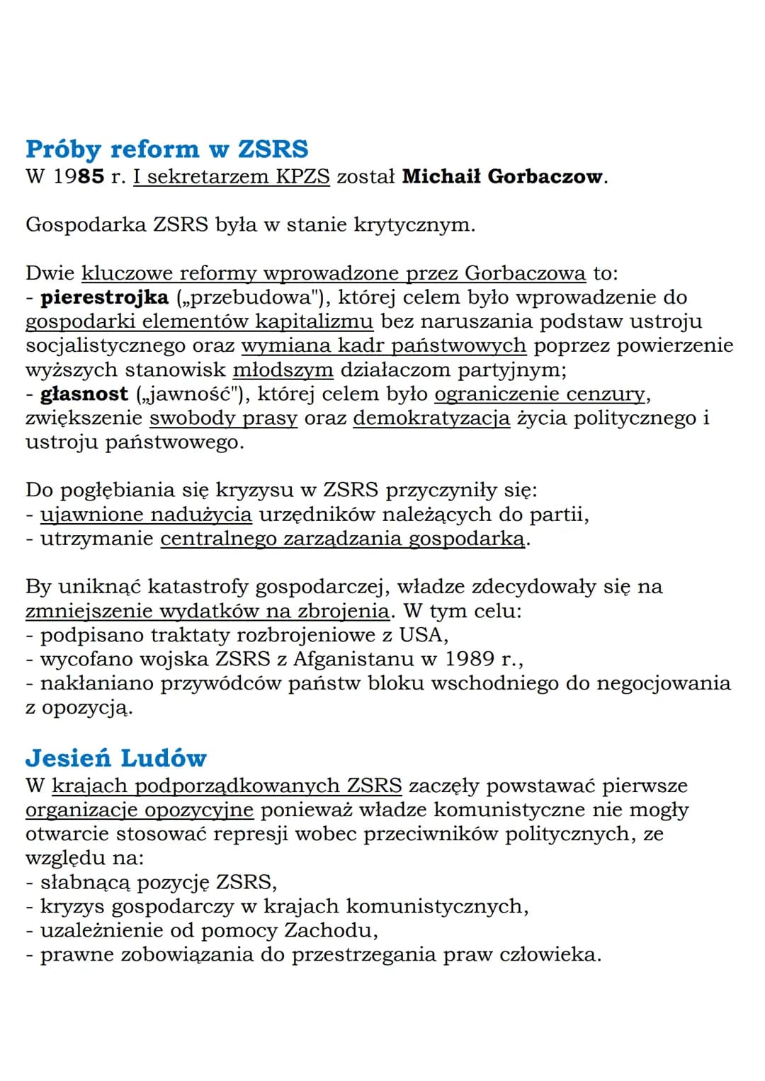 --- OCR Start ---
Kryzys ZSRS
Społeczeństwo ZSRS przestawało wierzyć komunistycznej
propagandzie ze względu na:
- kryzys gospodarczy wywołan