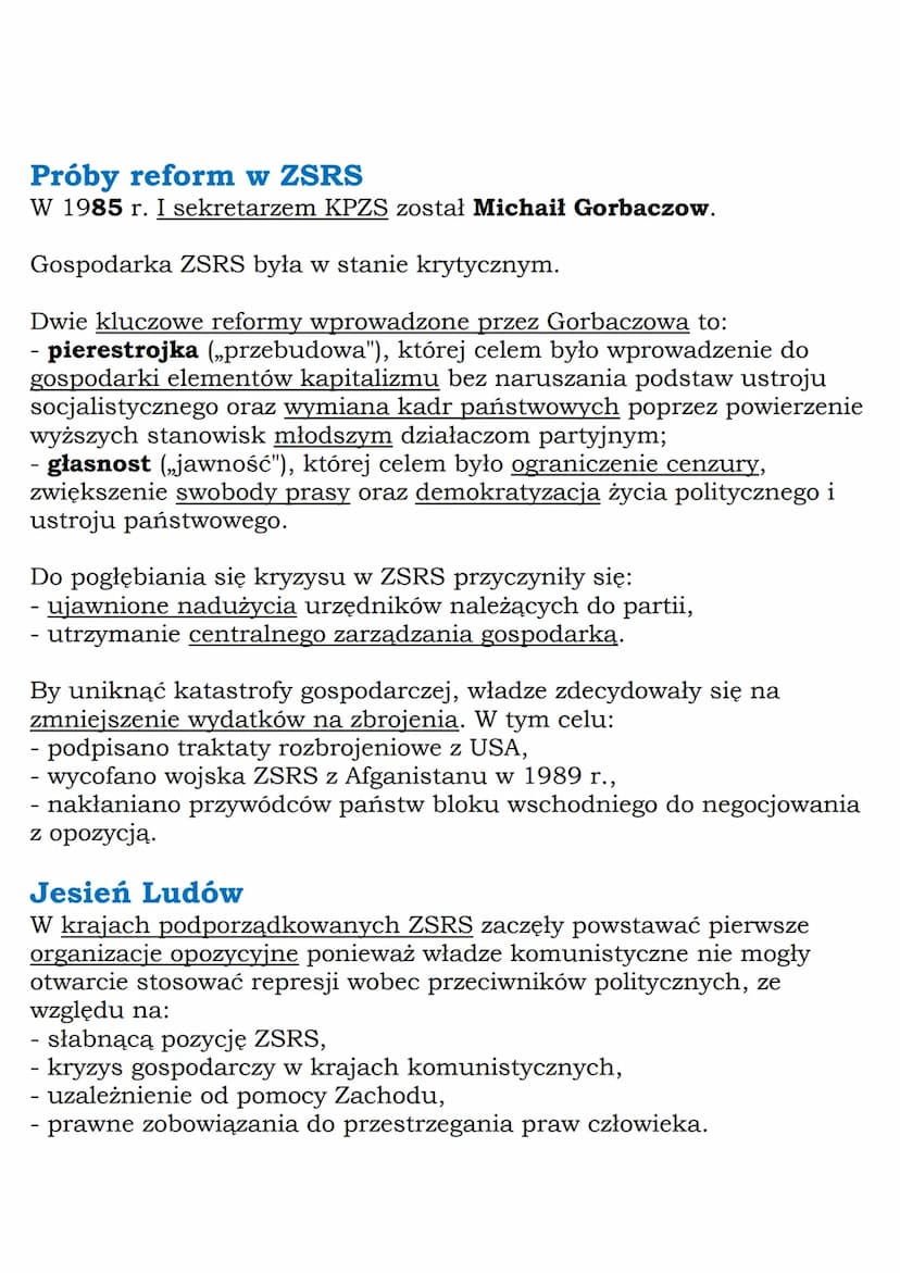 --- OCR Start ---
Kryzys ZSRS
Społeczeństwo ZSRS przestawało wierzyć komunistycznej
propagandzie ze względu na:
- kryzys gospodarczy wywołan