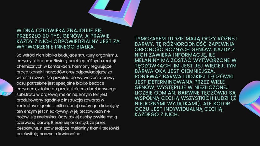 KOD
GENETYCZNY
01 Kod
genetyczny
CECHY ORGANIZMU ZALEŻĄ OD RODZAJU JEGO
BIAŁEK. INSTRUKCJA BUDOWY BIAŁEK,
CZYLIINFORMACJA GENETYCZNA, JEST Z