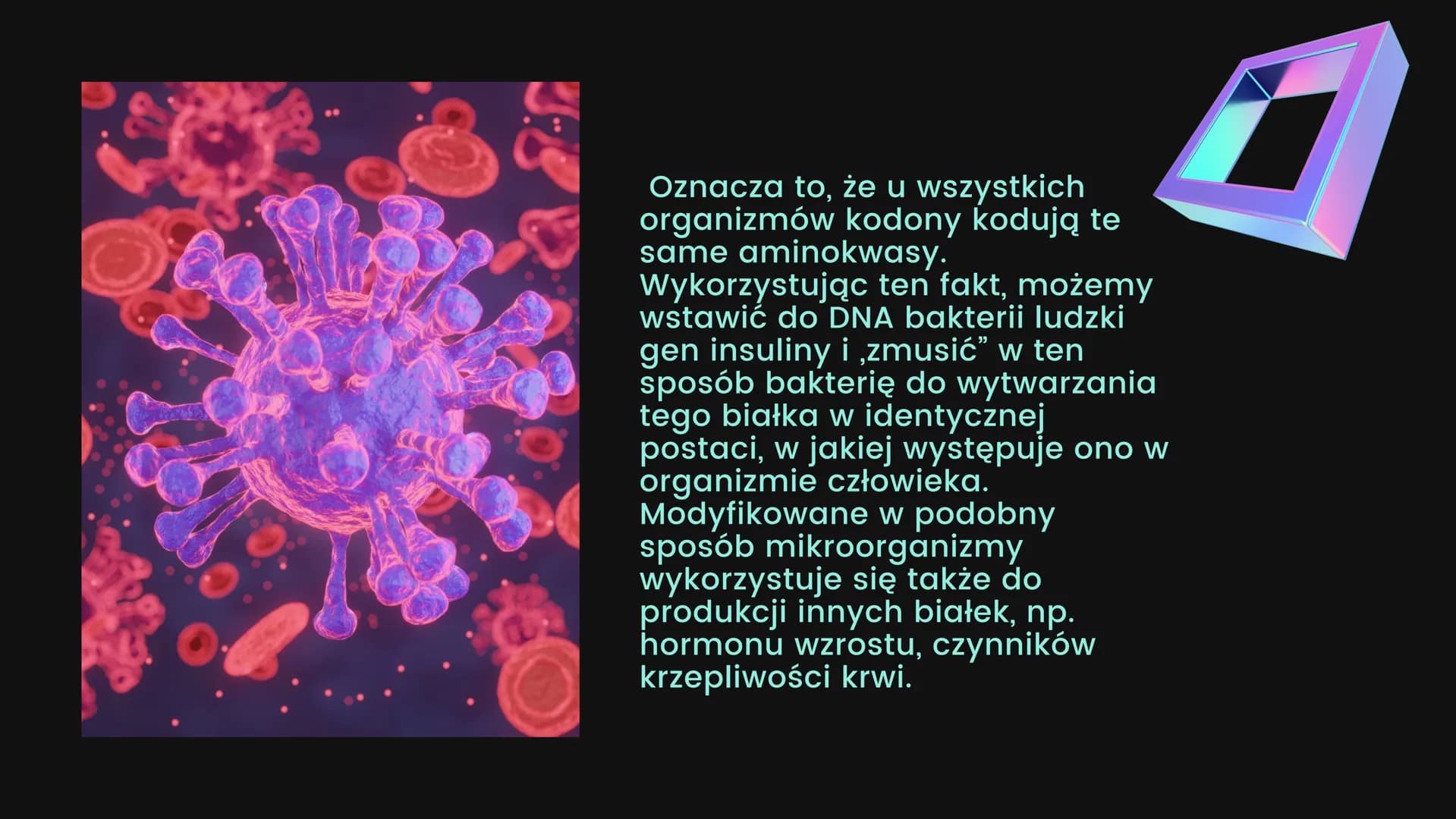KOD
GENETYCZNY
01 Kod
genetyczny
CECHY ORGANIZMU ZALEŻĄ OD RODZAJU JEGO
BIAŁEK. INSTRUKCJA BUDOWY BIAŁEK,
CZYLIINFORMACJA GENETYCZNA, JEST Z