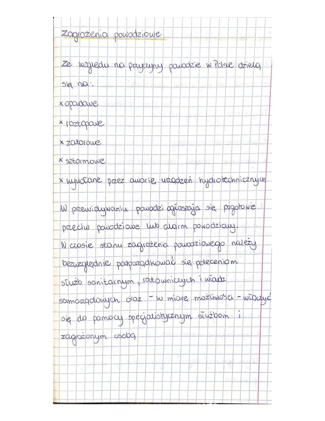 Zagrożenia powodziowe
Ze względu na przyczyny powodzie w Polsie dzielą
się na:
xopadowe
* roztopowe
zatorowe
x sztormowe
• wywołane przez aw