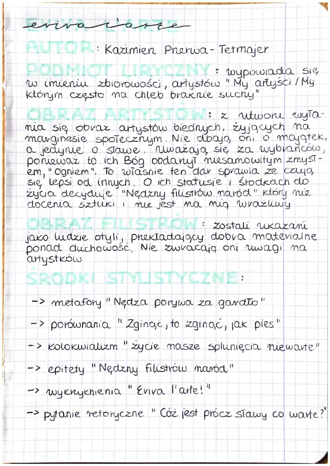 eviva carce
AUTOR: Kazimien Prerwa - Tetmajer
PODMIOT LIRYCZNY: wypowiada się,
w imieniu zbiorowości, artystów "My artyści / My.
którym częs