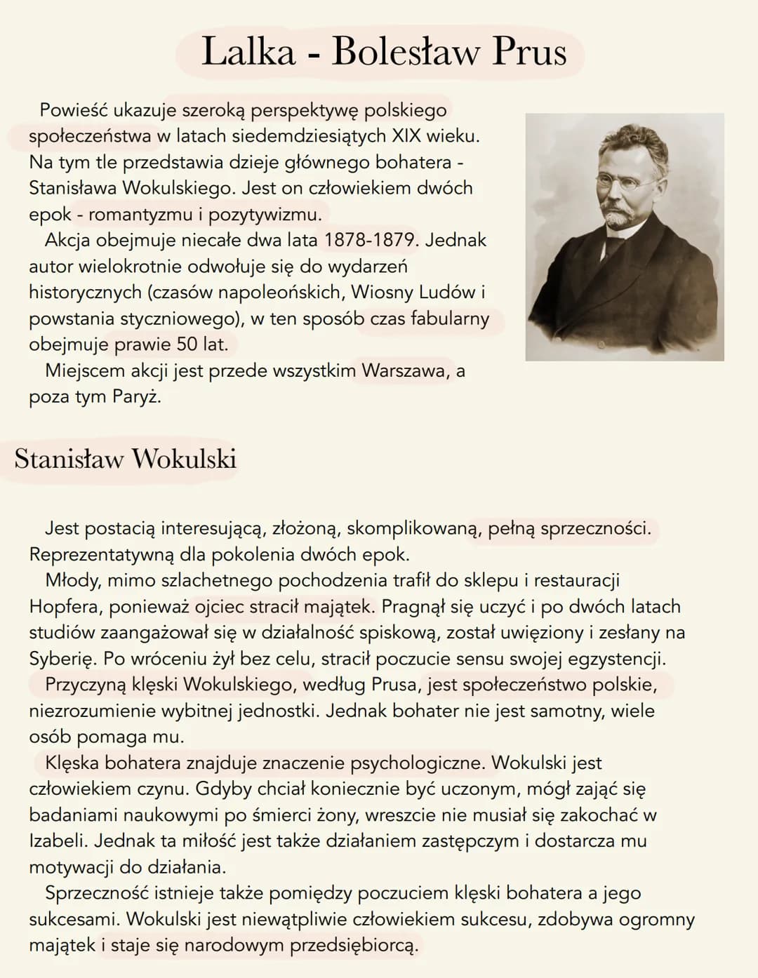 Lalka - Bolesław Prus
Powieść ukazuje szeroką perspektywę polskiego
społeczeństwa w latach siedemdziesiątych XIX wieku.
Na tym tle przedstaw