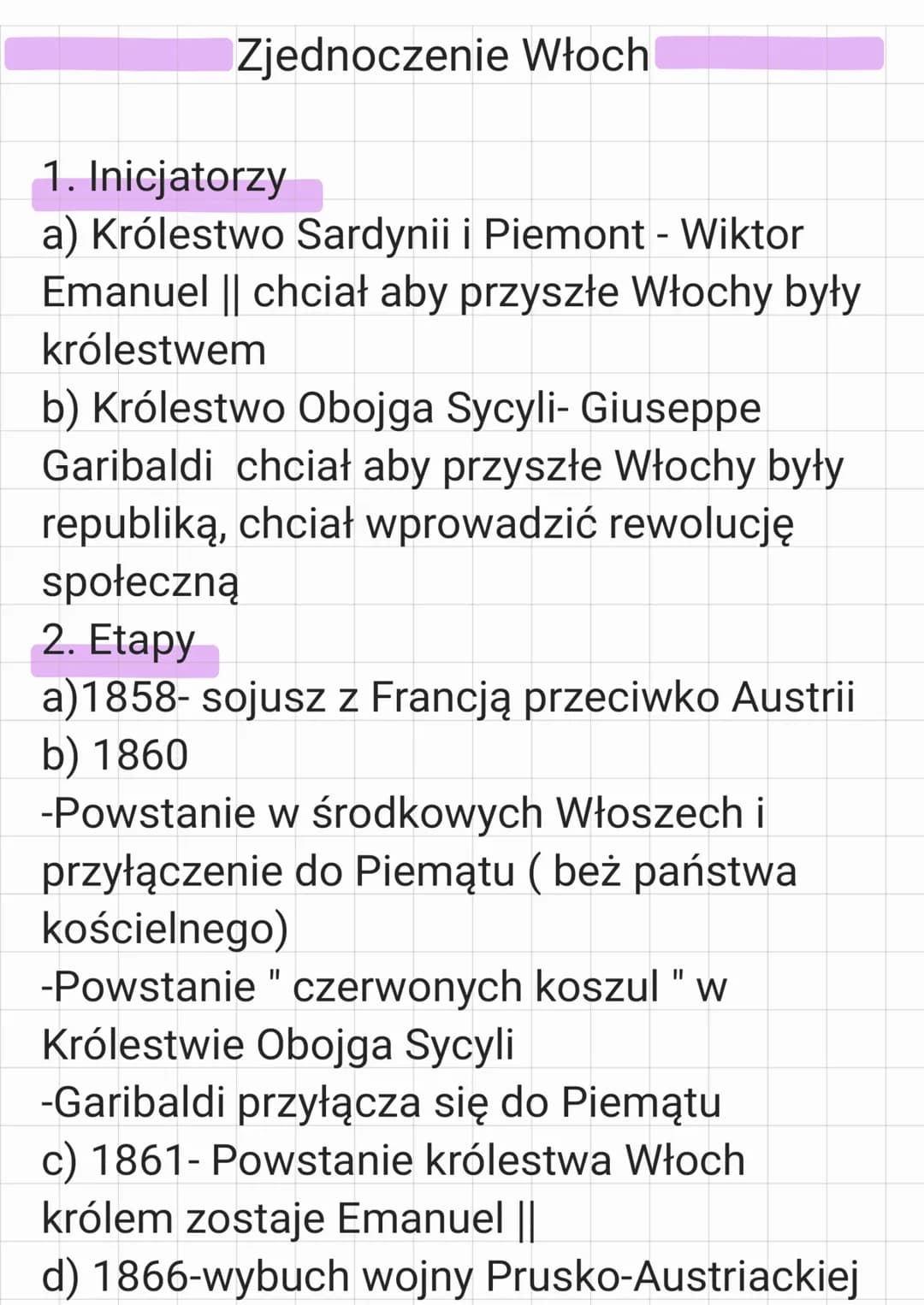 Zjednoczenie Włoch
1. Inicjatorzy
a) Królestwo Sardynii i Piemont - Wiktor
Emanuel || chciał aby przyszłe Włochy były
królestwem
b) Królestw