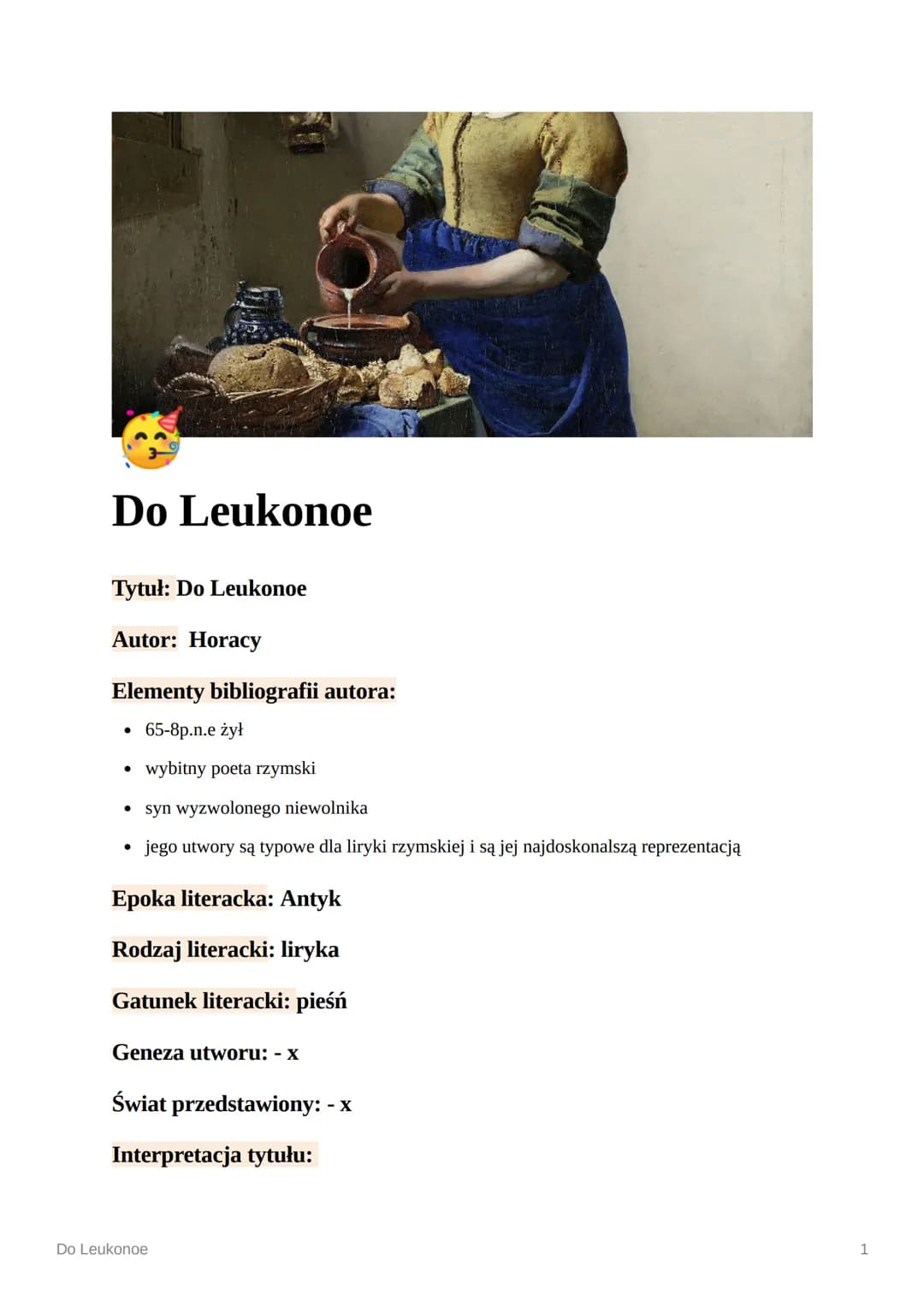 
<h2 id="autorhoracy">Autor: Horacy</h2>
<p>Horacy urodził się w 65-8 p.n.e., był wybitnym poetą rzymskim, a także synem wyzwolonego niewoln
