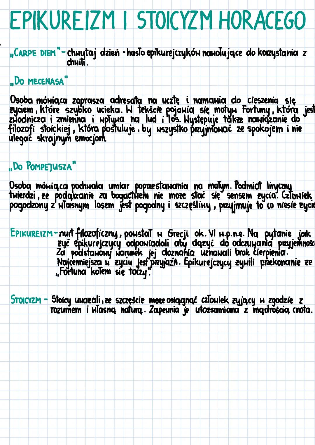 EPIKUREIZM I STOICYZM HORACEGO
CARPE DIEM"-chuytaj dzień -hasło epikurejczyków nawołujące do korzystania z
chwili.
#
,,DO MECENASA
Osoba mów