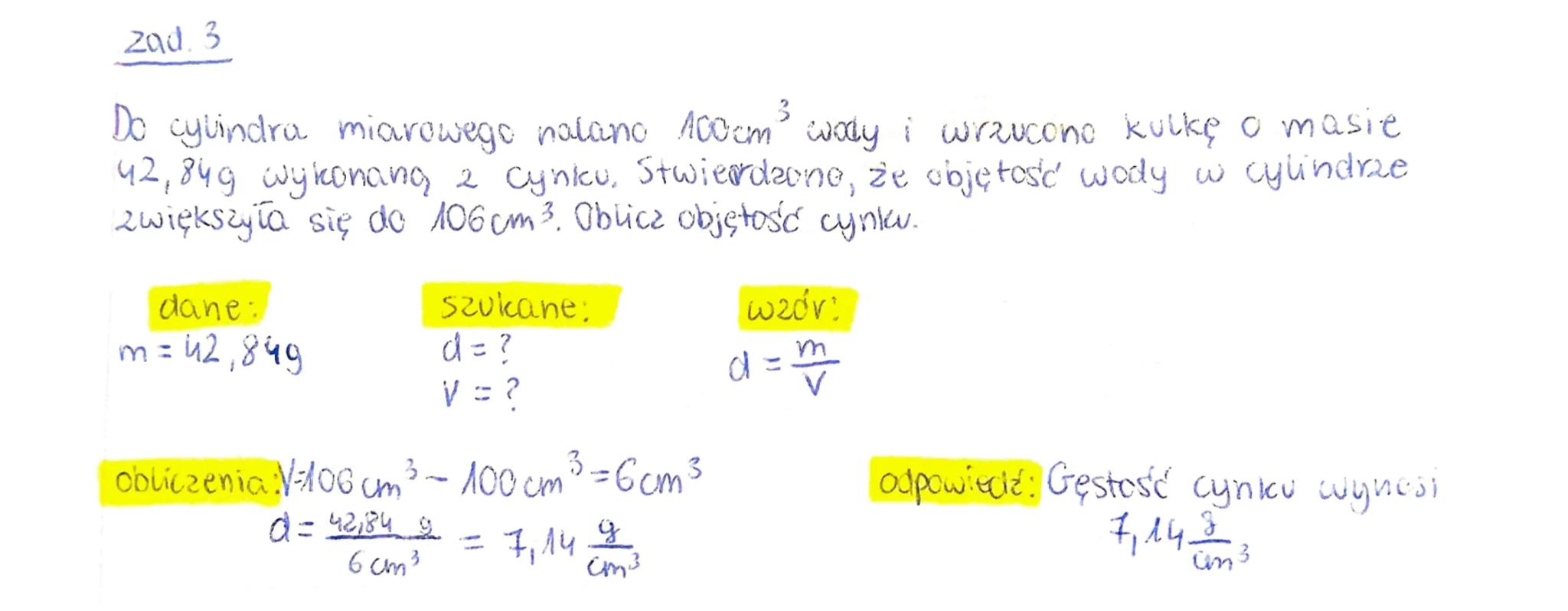 przykładowe zadania

zad. 1

Wiedząc, że 30m³ powietrza ma masę 38,7 kg oblicz jego gęstość w
warunkach normalnych.

dane:
V= 30m³
m = 38,7 