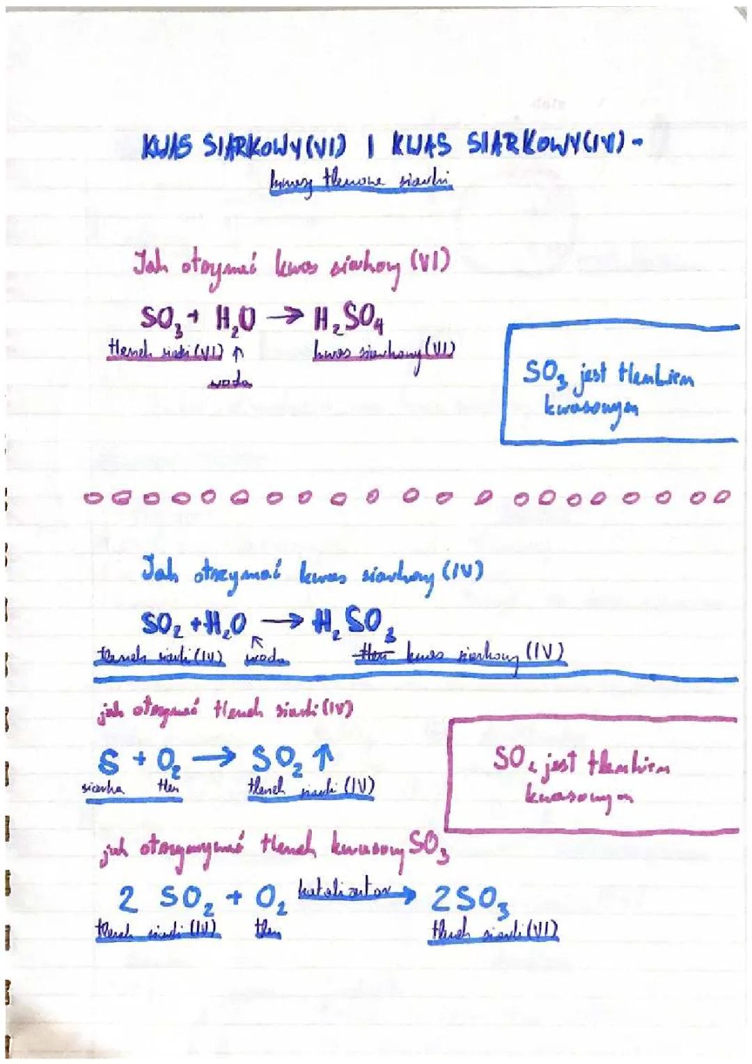 Kwas siarkowy (VI) i (IV) - Poznanie kwasów tlenowych siarki