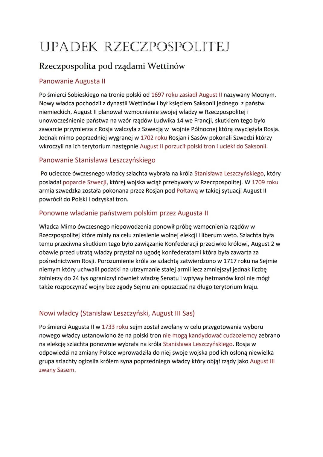 UPADEK RZECZPOSPOLITEJ
Rzeczpospolita pod rządami Wettinów
Panowanie Augusta II
Po śmierci Sobieskiego na tronie polski od 1697 roku zasiadł
