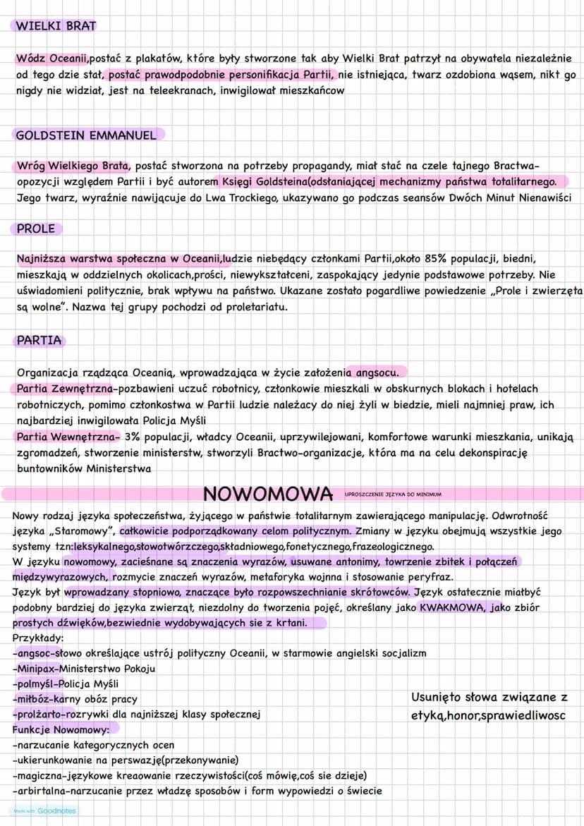 Mide with Goodnotes
ROK 1984
ORWELL GENEZA UTWORU
Orwell pisał „Rok 1984" podczas tego jak chorował
na gruźlicę, dwie ostatnie cyfry roku st