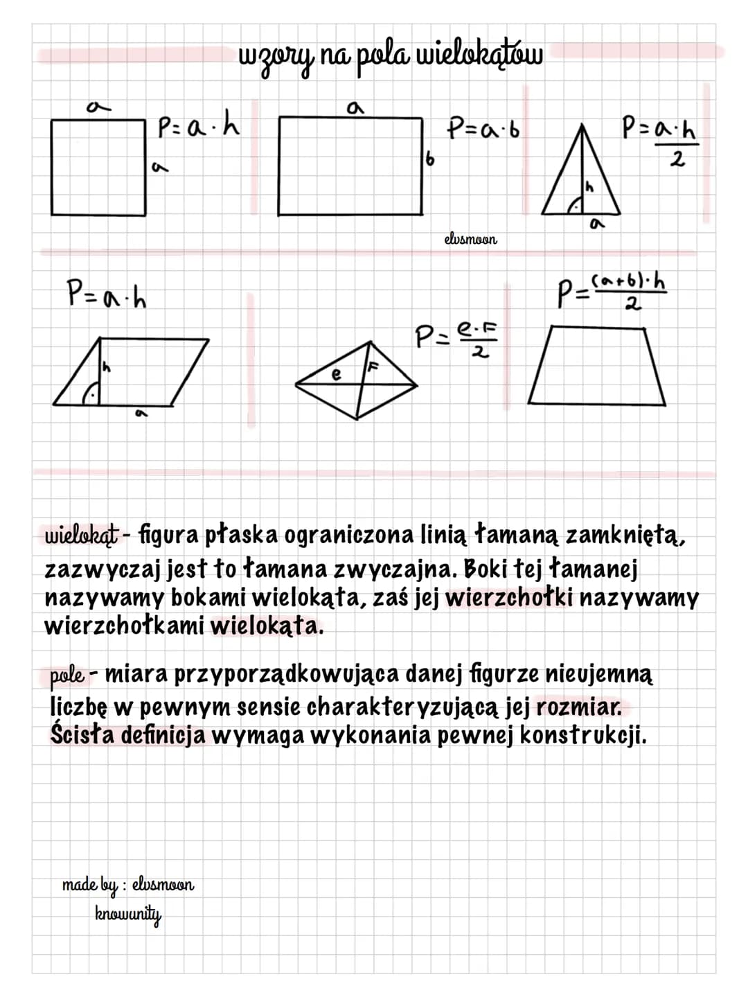 P=a.h
A
a
P=a.h
a
wzory na pola wielokątów
e
made by : elvsmoon
knowunity
a
F
P=a.b
elvsmoon
P=2==
P=a.h
2
A
a
P=(a+b)-h
wielokąt - figura p