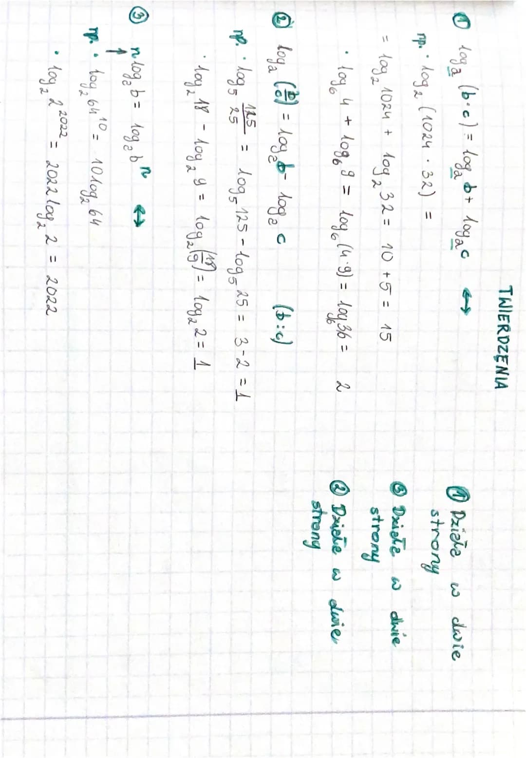 2022x T: Logarytmy. Własnośći logarytmán.
A
2³ = 2-2-2 = 8
.
=
دن)
log2 8 = 3
12
bo 23=8
3
log₂ 3 = 1
3
bo 31 = 3.
.
· log₂₁2 2/2 = - 1
B
bo