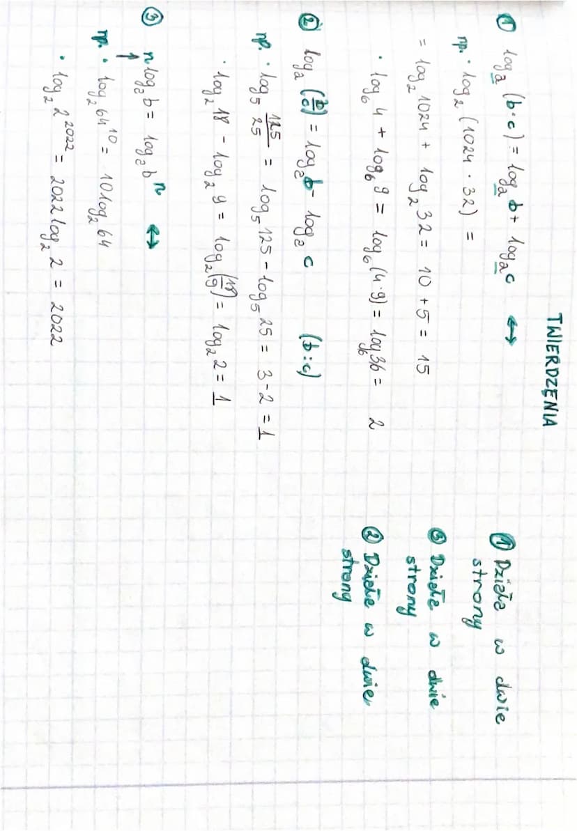 2022x T: Logarytmy. Własnośći logarytmán.
A
2³ = 2-2-2 = 8
.
=
دن)
log2 8 = 3
12
bo 23=8
3
log₂ 3 = 1
3
bo 31 = 3.
.
· log₂₁2 2/2 = - 1
B
bo
