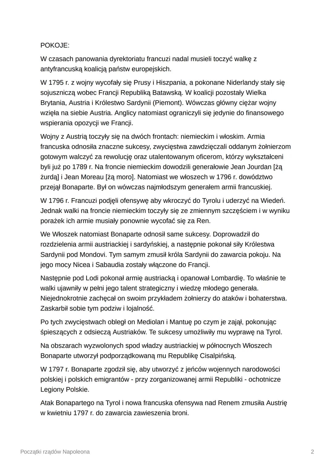 Początki rządów Napoleona
1. RZĄDU DYREKTORIATU
Dyrektoriat, który objął władzę po obaleniu Robespierre'a, składał się z pięciu
dyrektorów w