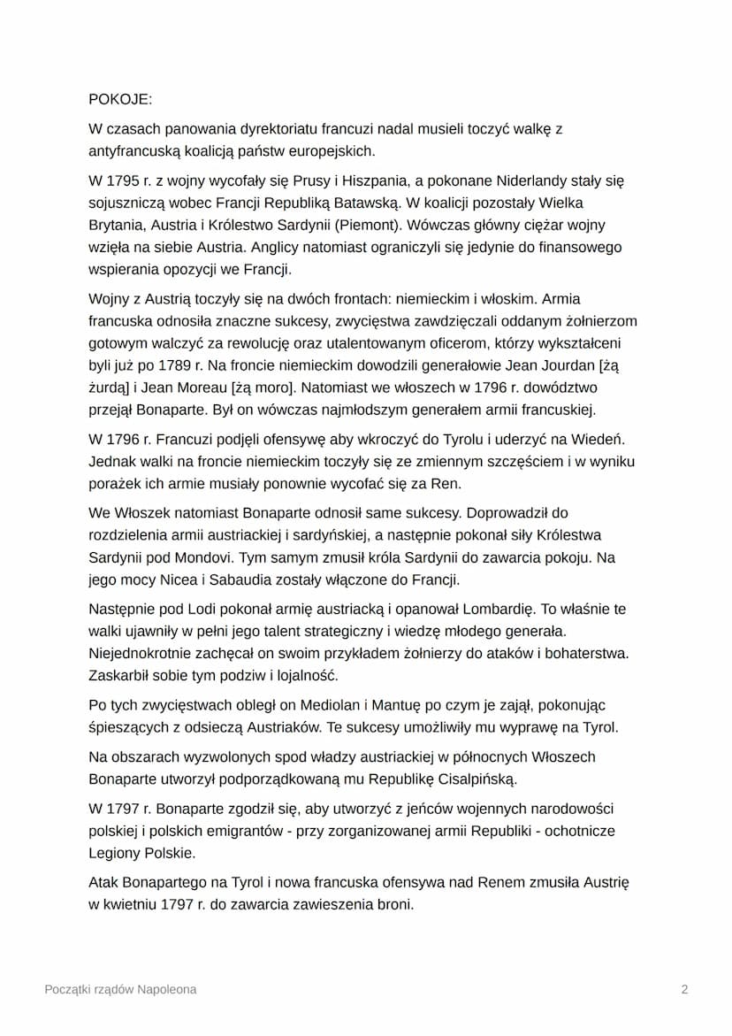 Początki rządów Napoleona
1. RZĄDU DYREKTORIATU
Dyrektoriat, który objął władzę po obaleniu Robespierre'a, składał się z pięciu
dyrektorów w