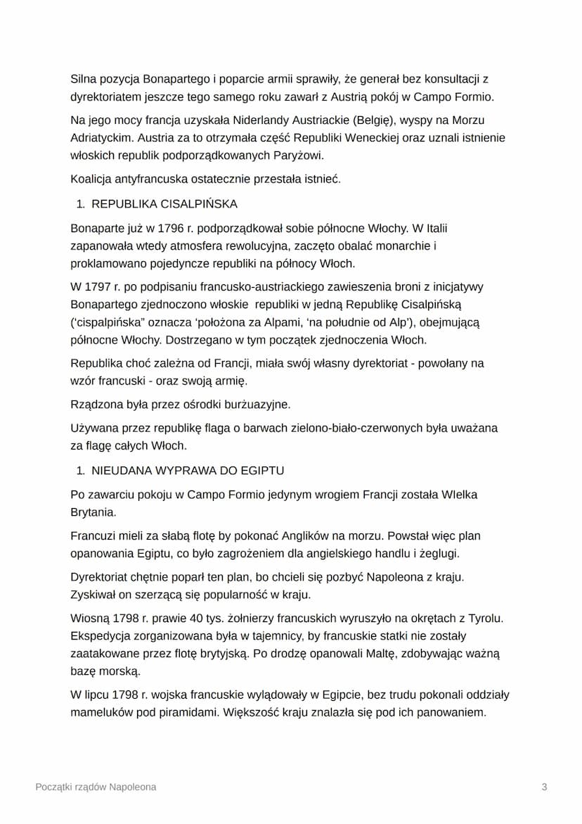 Początki rządów Napoleona
1. RZĄDU DYREKTORIATU
Dyrektoriat, który objął władzę po obaleniu Robespierre'a, składał się z pięciu
dyrektorów w