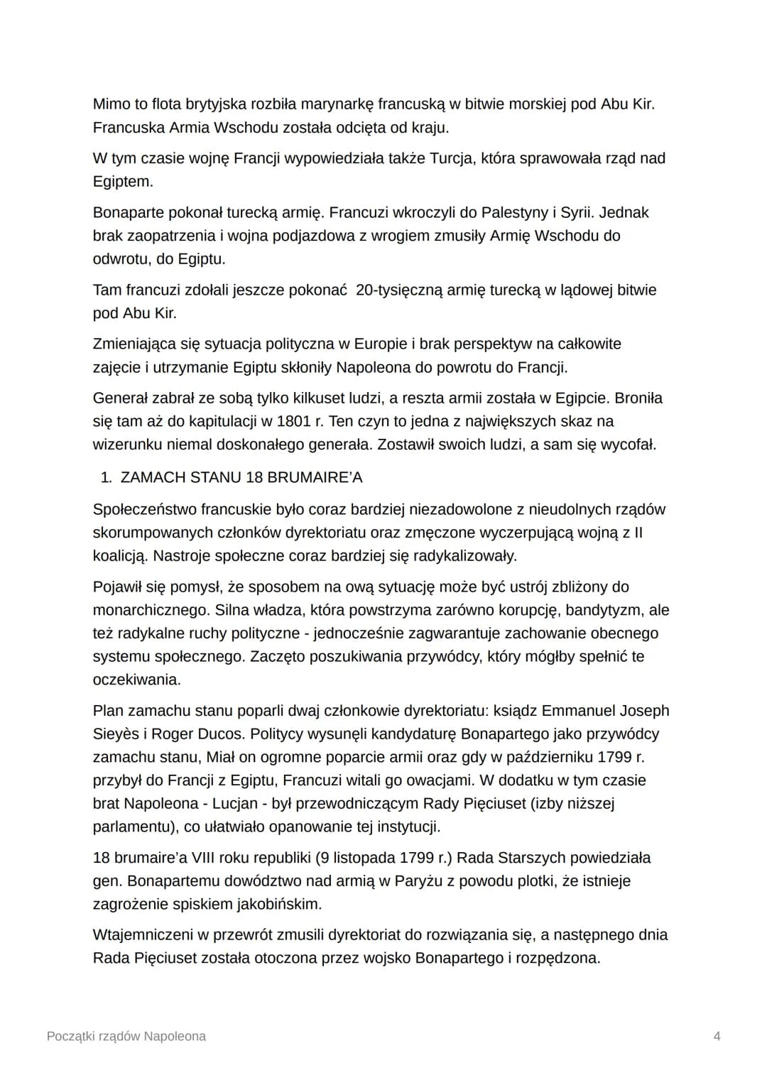Początki rządów Napoleona
1. RZĄDU DYREKTORIATU
Dyrektoriat, który objął władzę po obaleniu Robespierre'a, składał się z pięciu
dyrektorów w