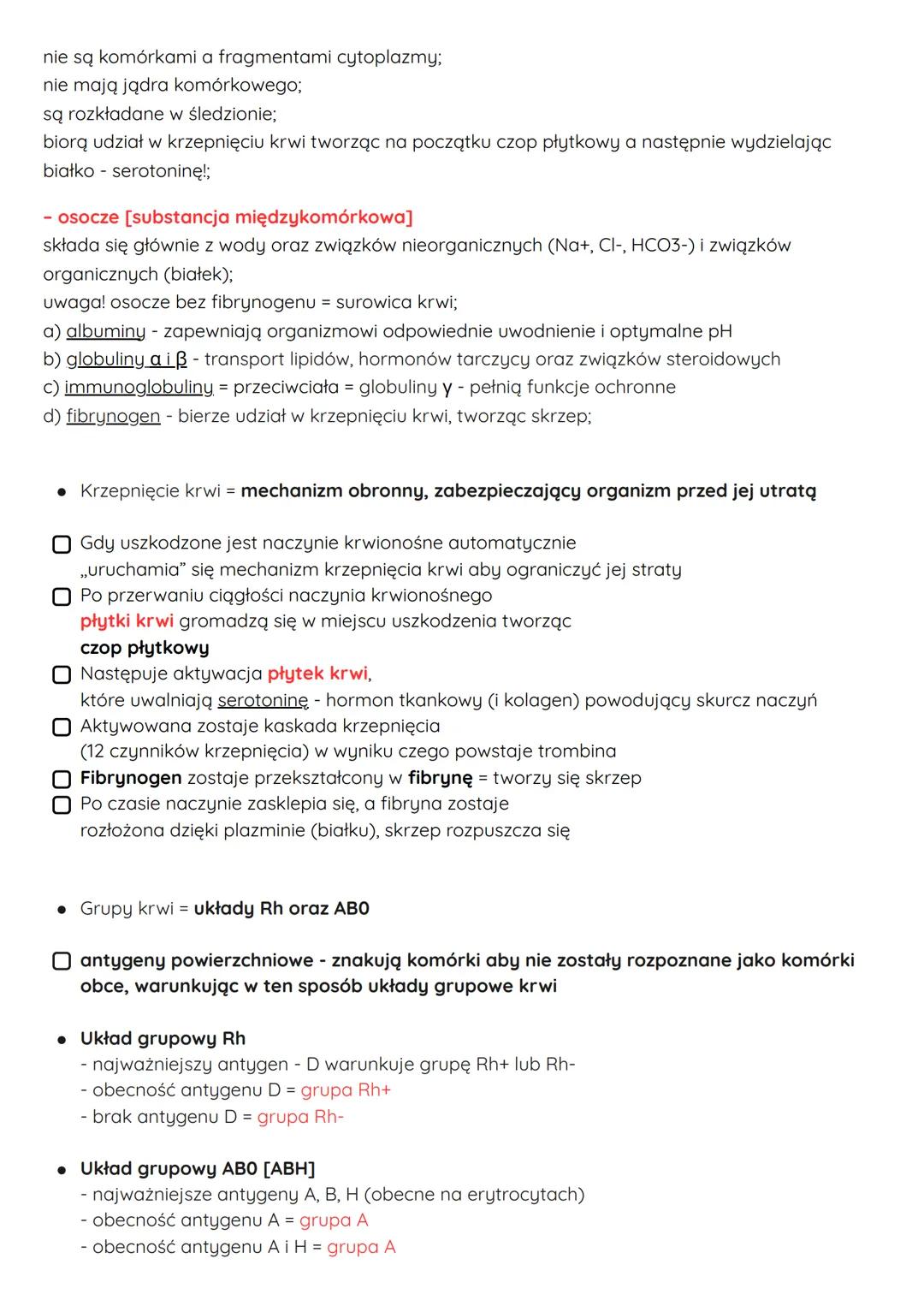 # Krew - budowa i funkcje

Jest tkanką łączną płynną - zawiera dużą ilość substancji międzykomórkowej oraz jej układ
komórek jest luźny.
Krą