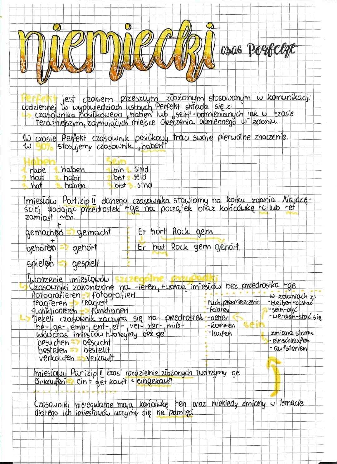 Niemiecki czas Perfekt notatka klasa 8