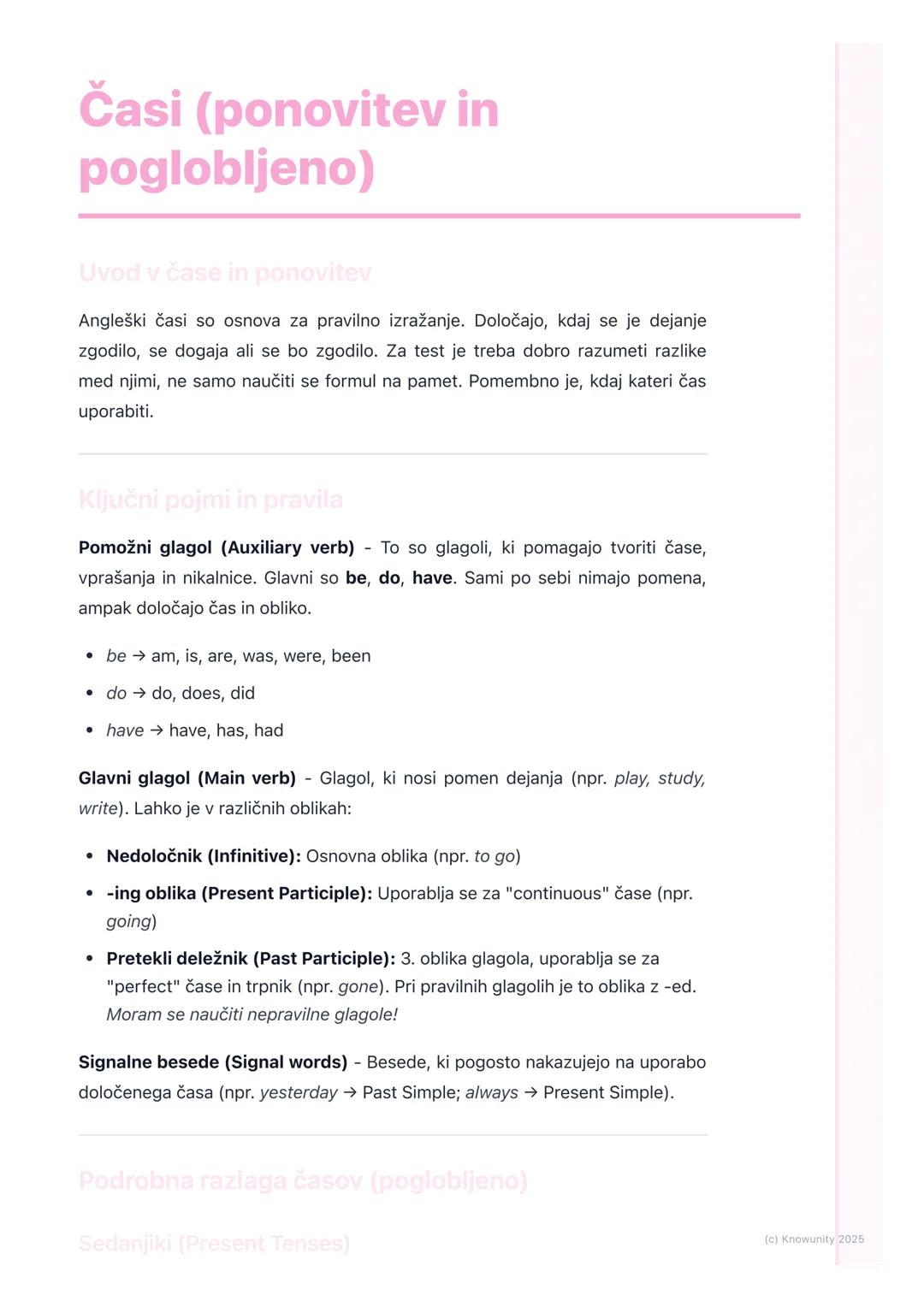 # Časi (ponovitev in
poglobljeno)

Uvod v čase in ponovitev

Angleški časi so osnova za pravilno izražanje. Določajo, kdaj se je dejanje
zgo