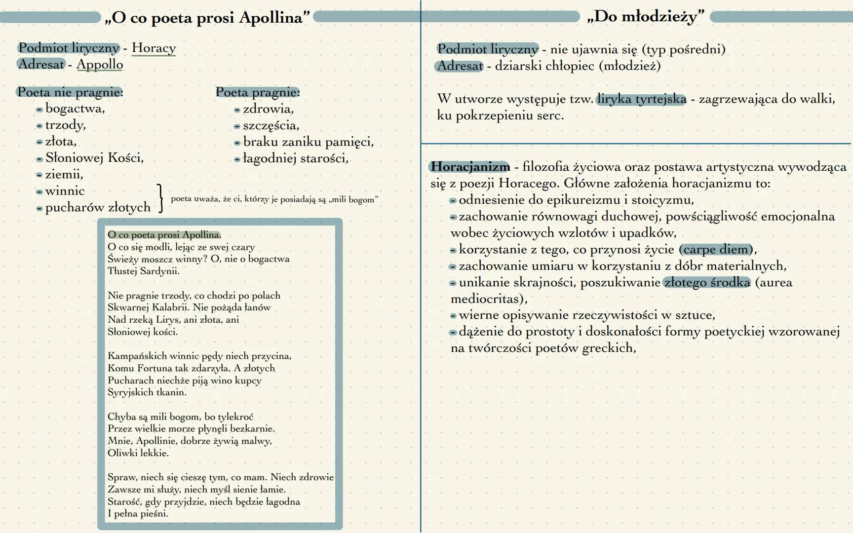 Horacy
Poeta żył w latach 65-8 p.n.e. Zasłynął jako autor pieśni zwanych Odami.
,,Wybudowałem pomnik..." / „Exegi monumentum...”
Temat wiers