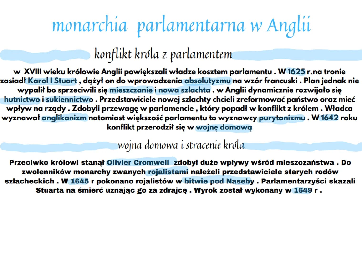 monarchia parlamentarna w Anglii
konflikt króla z parlamentem
w XVIII wieku królowie Anglii powiększali władze kosztem parlamentu. W 1625 r.