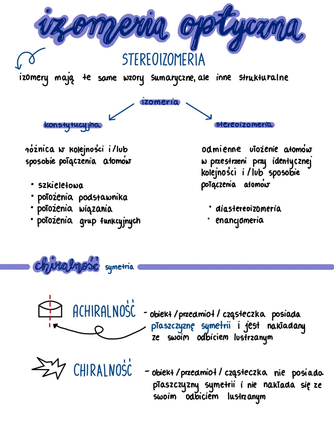STEREOIZOMERIA
izomery mają te same wzory Sumaryczne, ale inne strukturalne
izomeria optyuna
konstytucyjna
różnica w kolejności i/lub
sposob