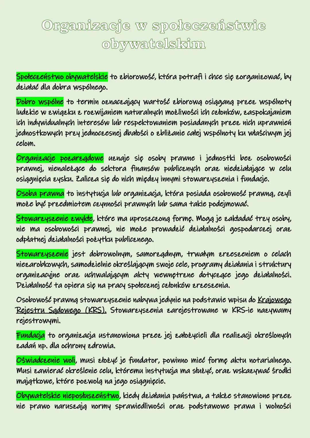 Organizacje w społeczeństwie
obywatelskim
Społeczeństwo obywatelskie to zbiorowość, która potrafi i chce się zorganizować, by
działać dla do