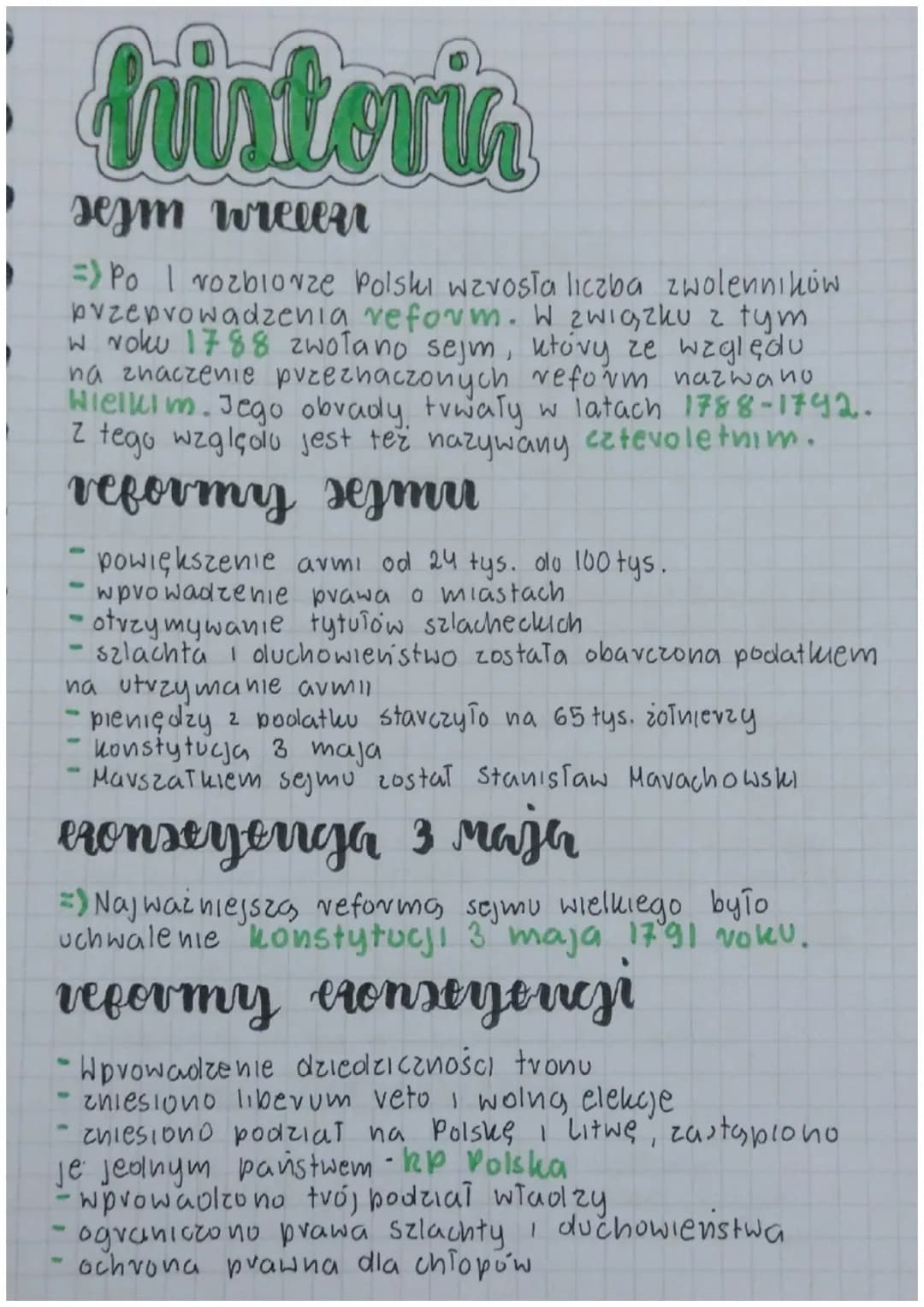 historia
sejm wieler
=> Po | rozbiorze Polski wzrosła liczba zwolenników
pvzeprowadzenia reform. W związku z tym
W roku 1788 zwołano sejm, k