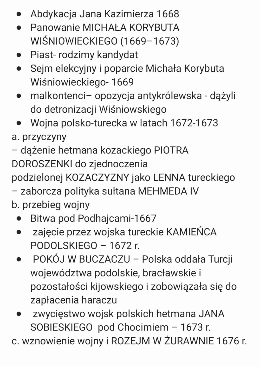Abdykacja Jana Kazimierza 1668
Panowanie MICHAŁA KORYBUTA
WIŚNIOWIECKIEGO (1669-1673)
Piast rodzimy kandydat
• Sejm elekcyjny i poparcie Mic