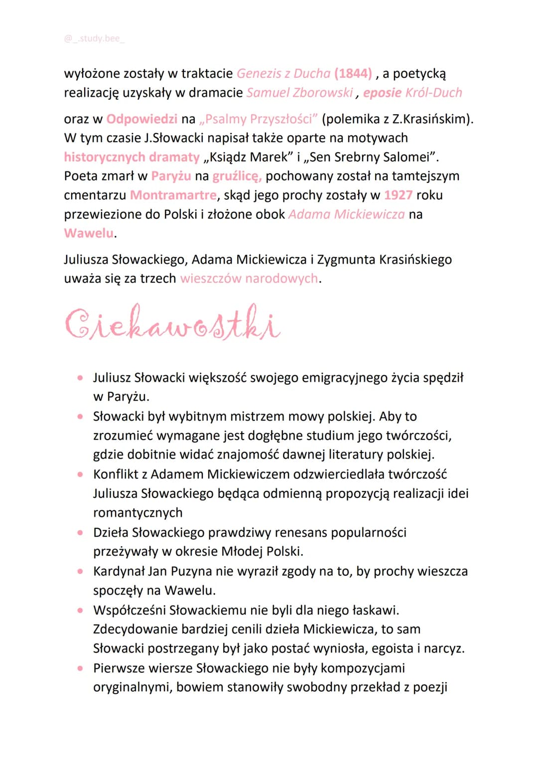 @_.study.bee_
Juliusz
Słowacki
Poeta urodził się 4 września 1809 roku w
Krzemieńcu, a zmarł 3 kwietnia 1849 roku w
Paryżu. Wychowany przez m