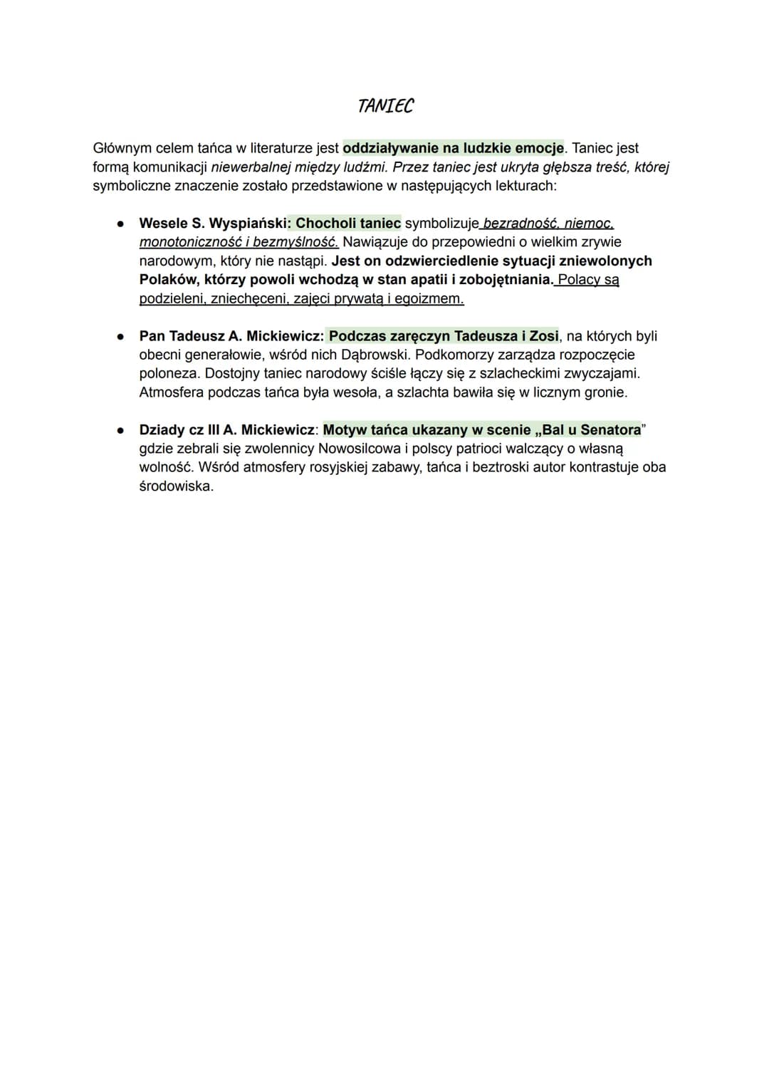 TANIEC
Głównym celem tańca w literaturze jest oddziaływanie na ludzkie emocje. Taniec jest
formą komunikacji niewerbalnej między ludźmi. Prz