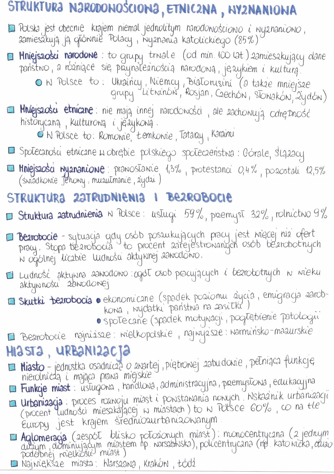 Struktura narodowościowa, etniczna i wyznaniowa. Struktura zatrudnienia i bezrobocie. Miasta, urbanizacja