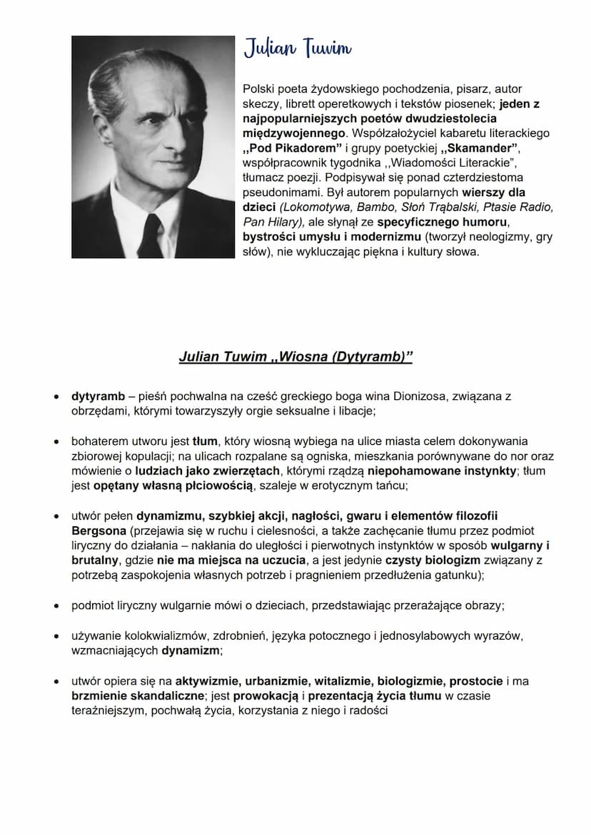 ●
●
fascynacja wielkim miastem (urbanizm), tłumem i wynalazkami technicznymi
• odejście od twórczości patriotycznej i obywatelskiej na rzecz