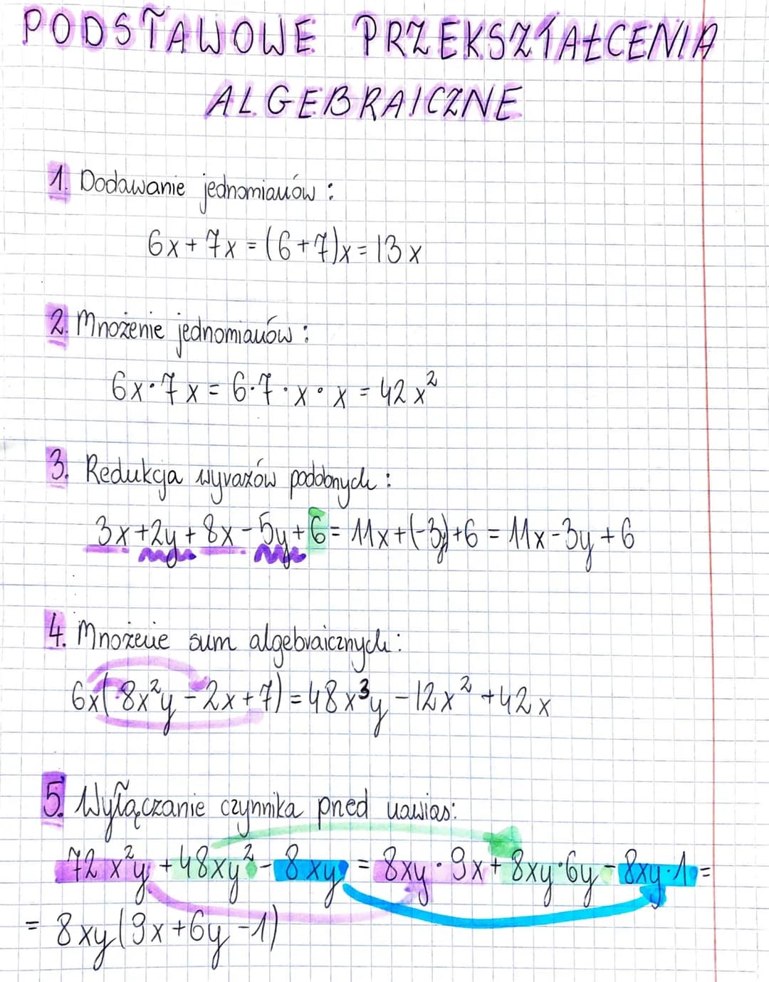WYRAZENIA ALGEBRAICZNE
Podstawowe pojęcia:
syvażenie algebraicine - Wyrazenie złożone z liczb (stałych) i liter
zmiennyde) połączonyce zvaka