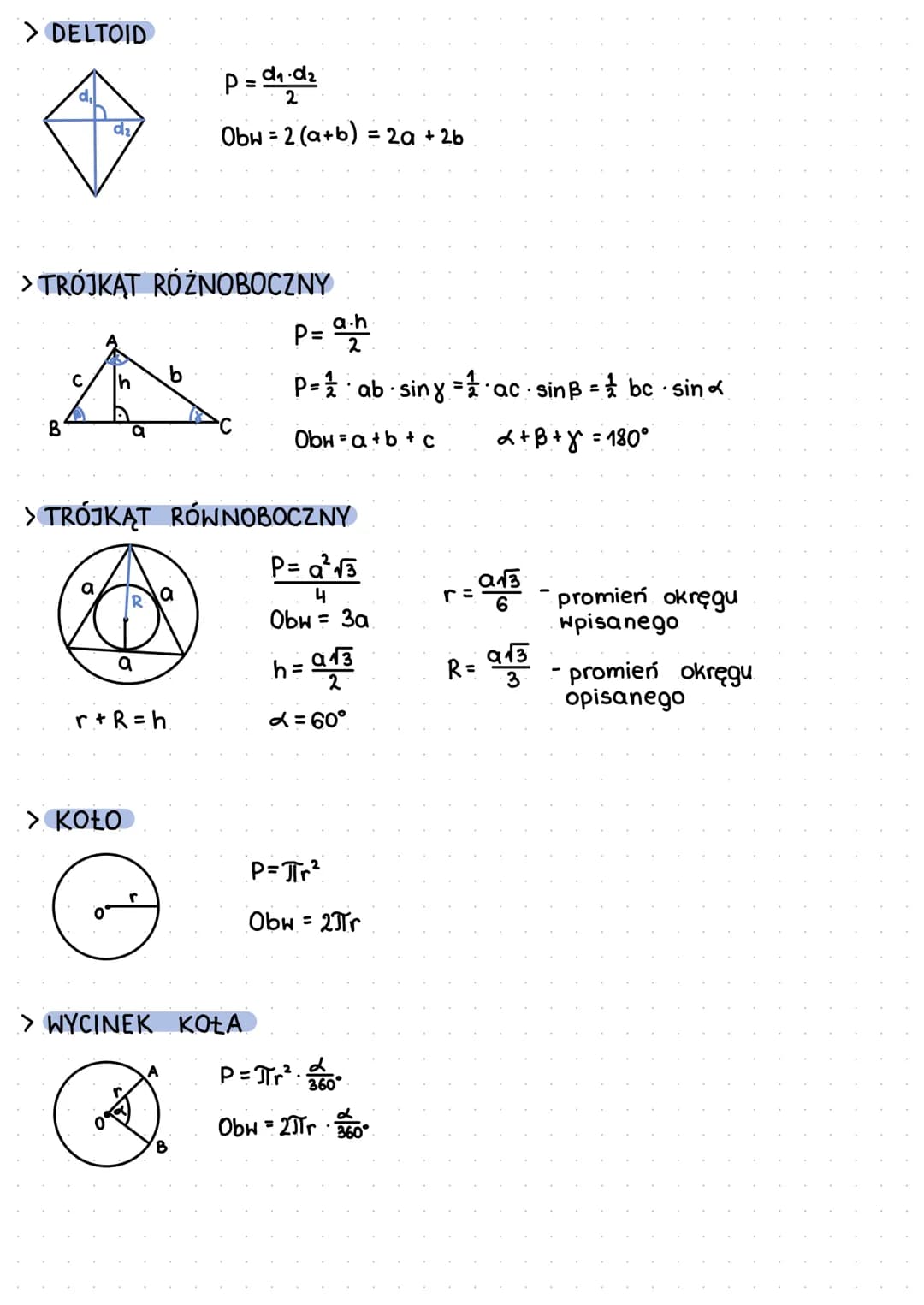a
Planimetria
> KWADRAT
изочу
a
a
> PROSTOKĄT
> ROMB
h
a
Tha
a
> TRAPEZ
d₂
d₁
> RÓWNOLEGŁOBOK
a
a
a
P=a²
Obw=4a
d=a₁2
hb
P=ab
Obw=2(a+b)=2a 