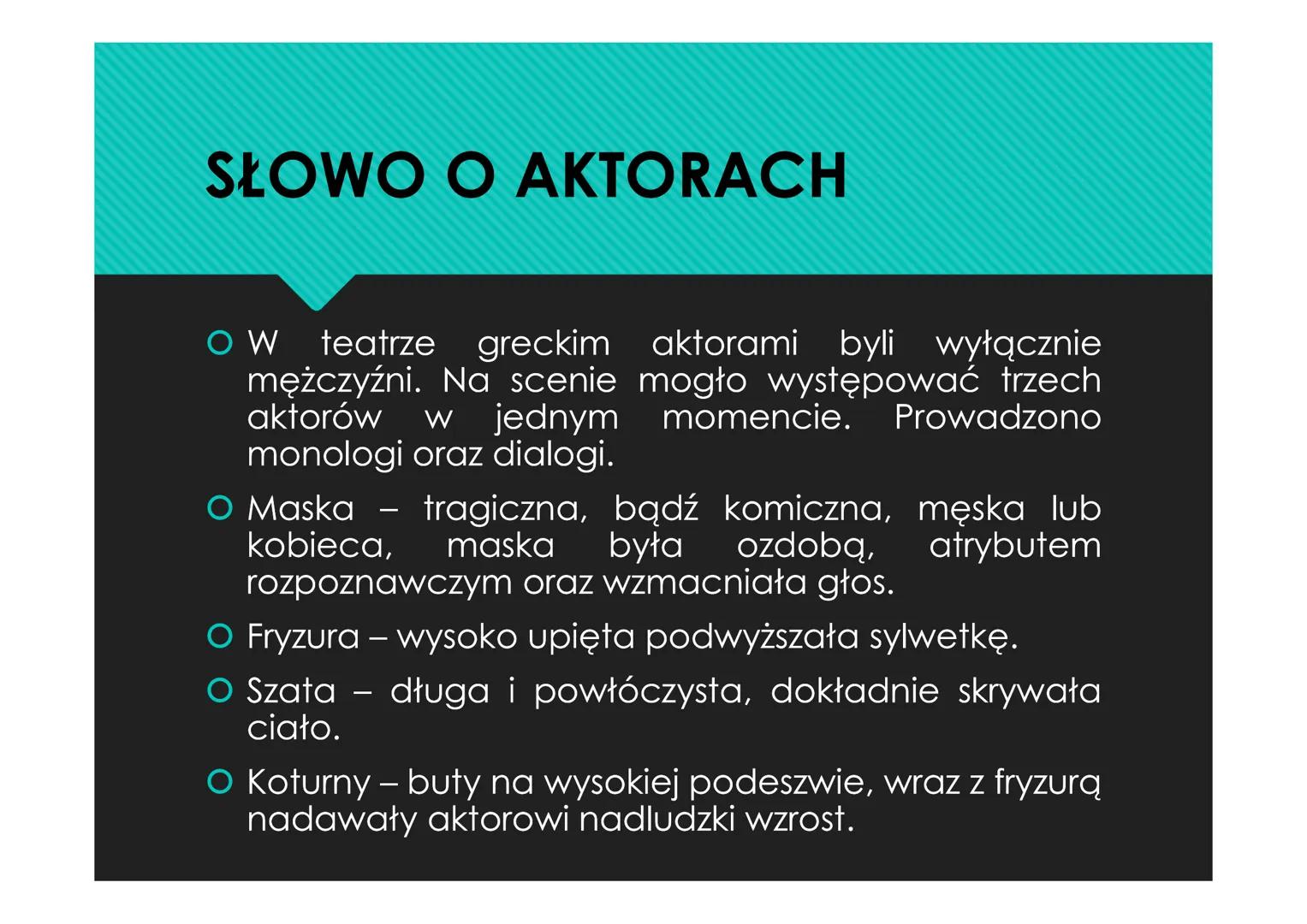 TEATR GRECKI
CZYLI POCZĄTKI DRAMATU GENEZA TEATRU GRECKIEGO
Podczas ateńskich świąt ku czci Dionizosa -
Wielkich Dionizjów organizowano konk