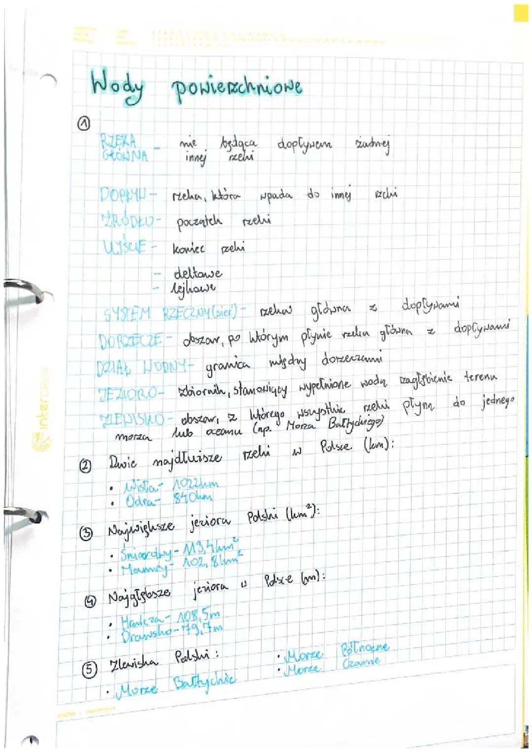 Wody Powierzchniowe - Notatka Geografia Klasa 7