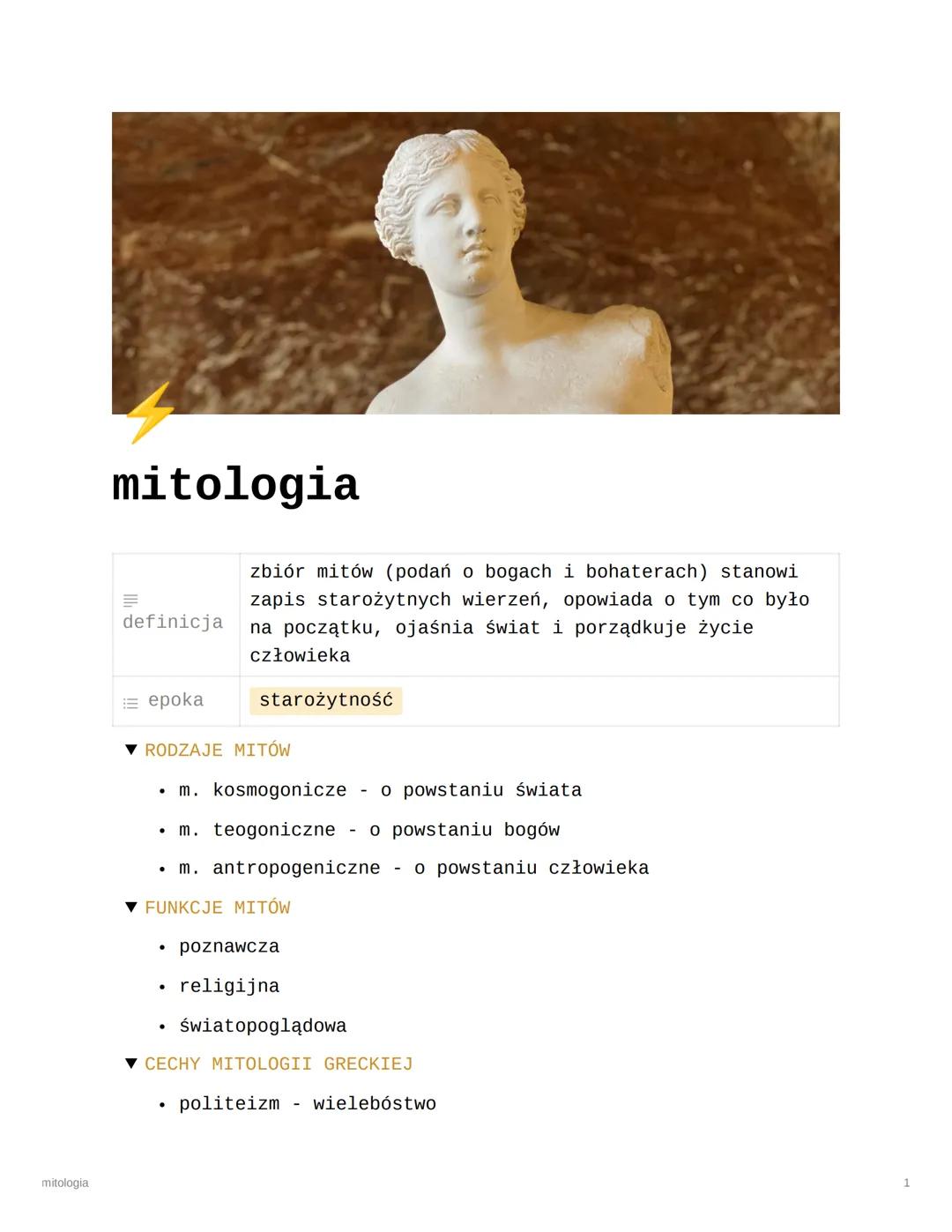 mitologia
mitologia
definicja
epoka
zbiór mitów (podań o bogach i bohaterach) stanowi
zapis starożytnych wierzeń, opowiada o tym co było
na 