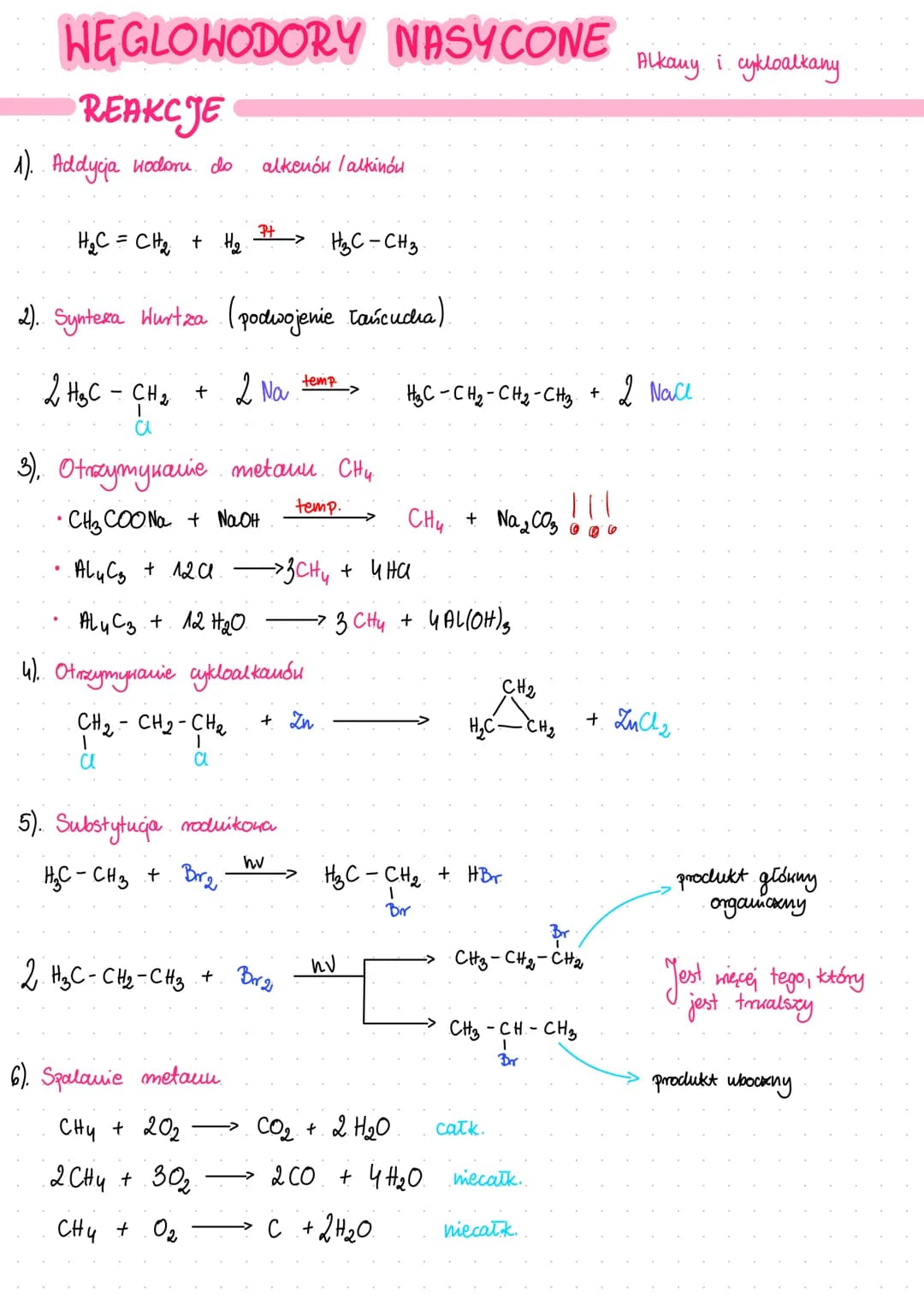 HEGLOWODORY NASYCONE
REAKCJE
1). Addycja wodoru do
· H₂C=CH₂ + H₂.
CH₂ - CH₂ - CH₂
а
H₂C-CH3
2). Syntera Hurtza (podwojenie tańcucia)
2 H₂C 