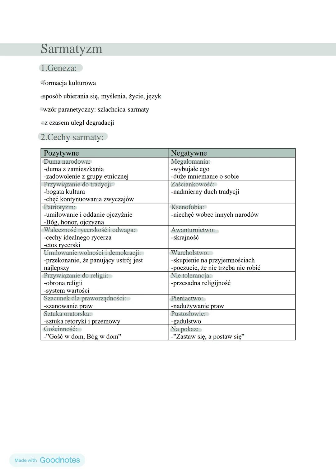 Sarmatyzm
1.Geneza:
-formacja kulturowa
-sposób ubierania się, myślenia, życie, język
-wzór paranetyczny: szlachcica-sarmaty
- z czasem uleg