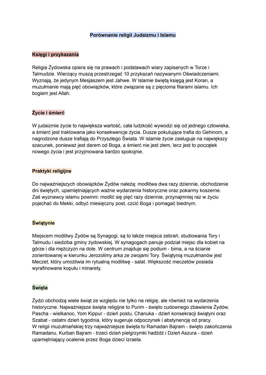 Islam i Judaizm: Podobieństwa i Różnice, Wspólne Wartości z Chrześcijaństwem i Ważne Święta