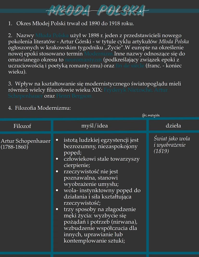 pfEODA POLSKY
1. Okres Młodej Polski trwał od 1890 do 1918 roku.
2. Nazwy Młoda Polska użył w 1898 r. jeden z przedstawicieli nowego
pokolen