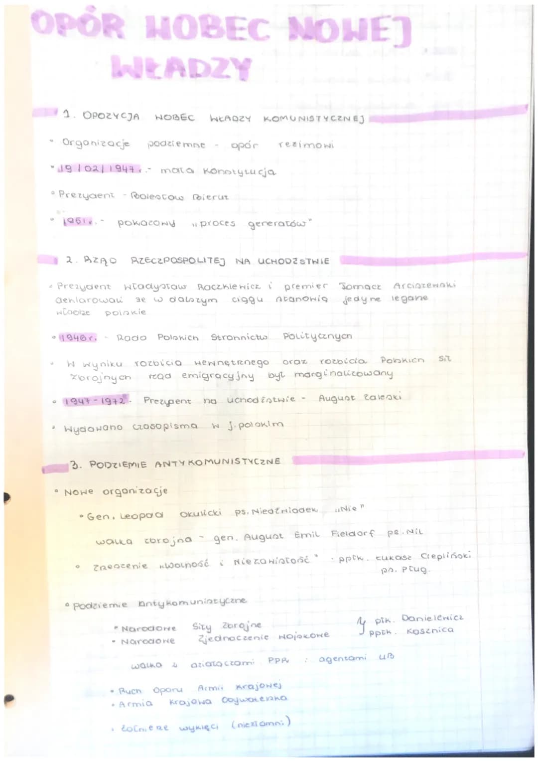 OPOR HOBEC NOWEJ
WŁADZY
1. OPOZYCJA NOBEC
Organizacje podziemne
- 19/02/1947,- mata Konstytucja
• Prezydent - Bolestow Bierut
1951.- pokazow