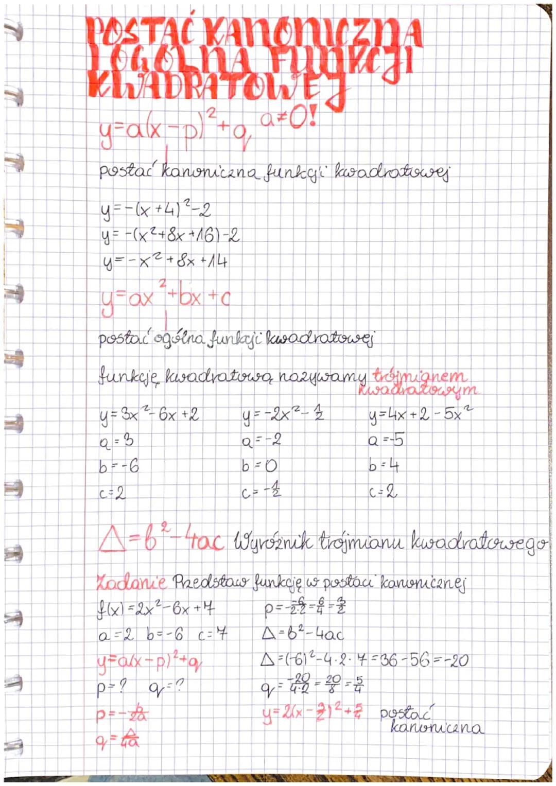 100
POSTAĆ KANONI NA
JOGOL NA FUNK
KWADRATOWEJ
y=a(x-p) ²+q₂ a*O!
2
postać kanoniczna funkyji kwadratowej.
y = -(x +41² -2
y = -(x² + 8x + 1