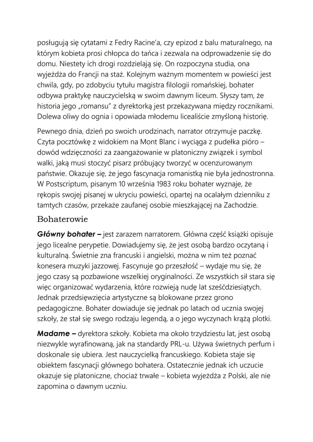 MADAME ~ ANTONI LIBERA
,,Madame" jest doskonałym przykładem literatury dygresyjnej, w której
wątek miłosny staje się zalążkiem wątków pobocz