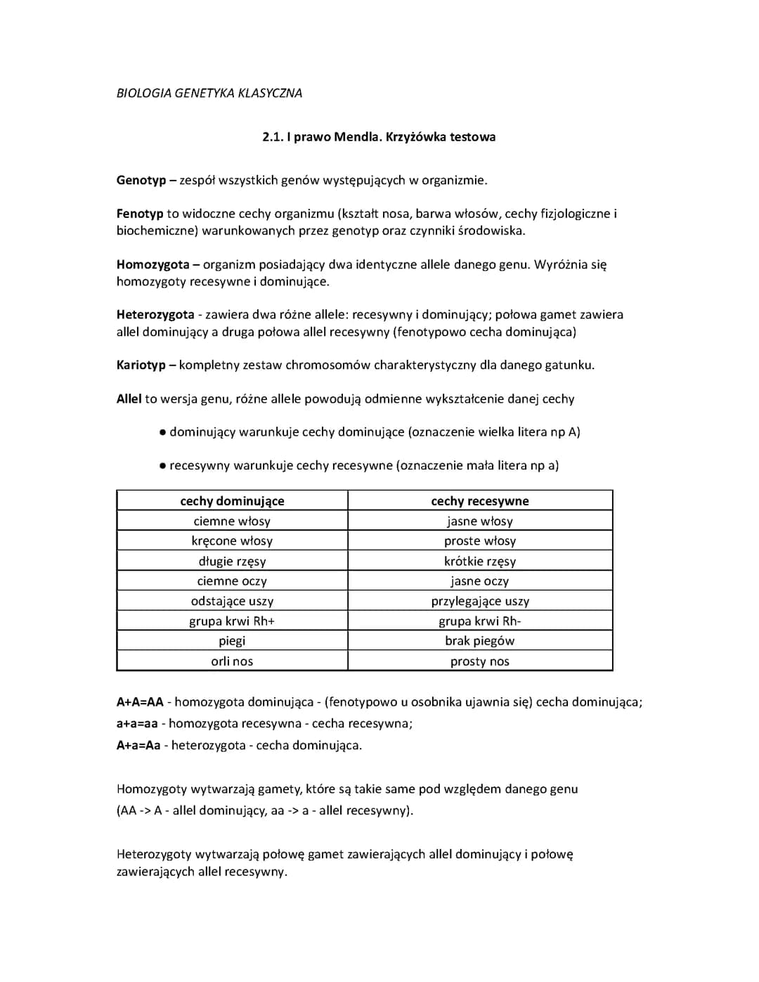 GENETYKA KLASYCZNA BIOLOGIA POZIOM PODSTAWOWY KLASA 3