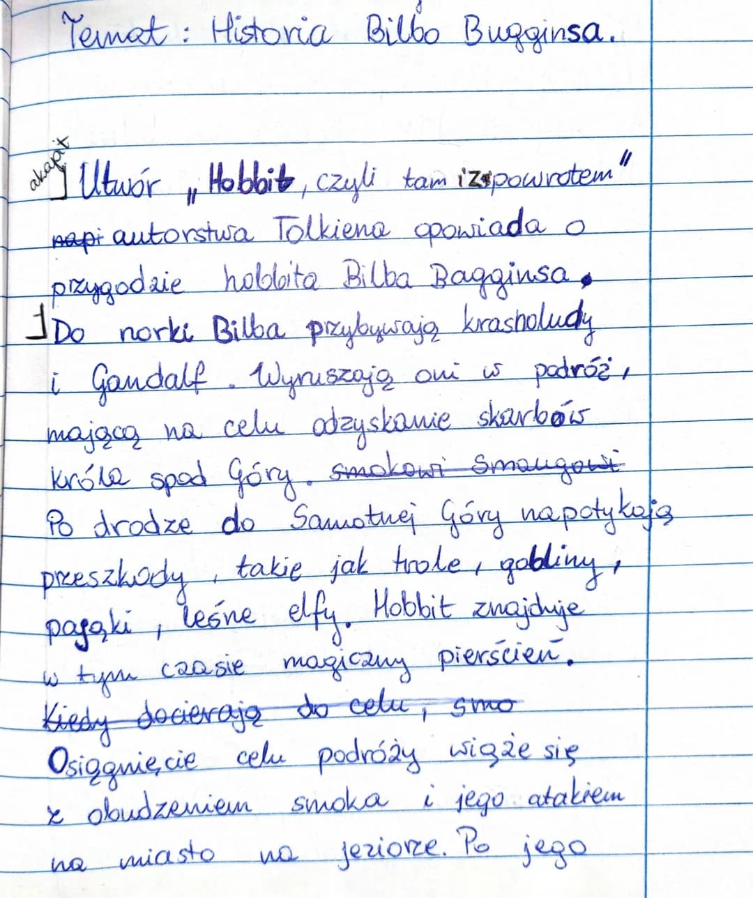 Temat: Historia Bilbo Bugginsa.
akapit
#
Utwór Hobbit, czyli tam iz powrotem"
papi autorstwa Tolkiena opowiada o
przygodzie hobbita Bilba Ba