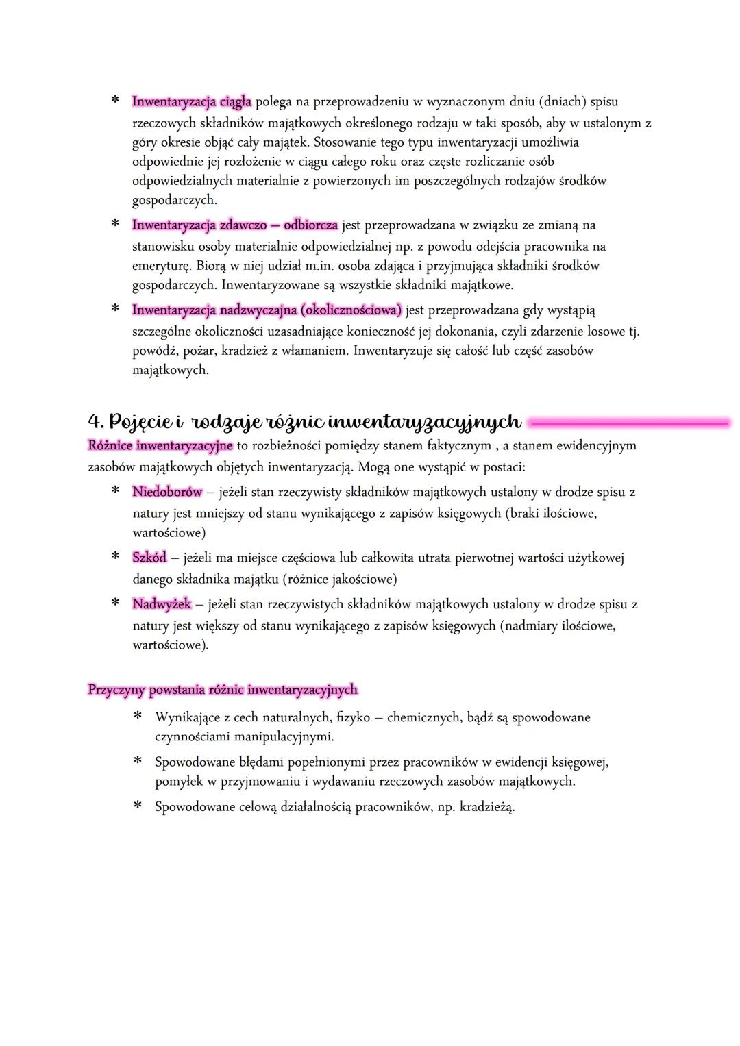 Inwentaryzacja
1. Pojęcie i cel
Inwentaryzacja polega na ustaleniu za pomocą spisu faktycznego stanu wszystkich rzeczowych i
pieniężnych skł